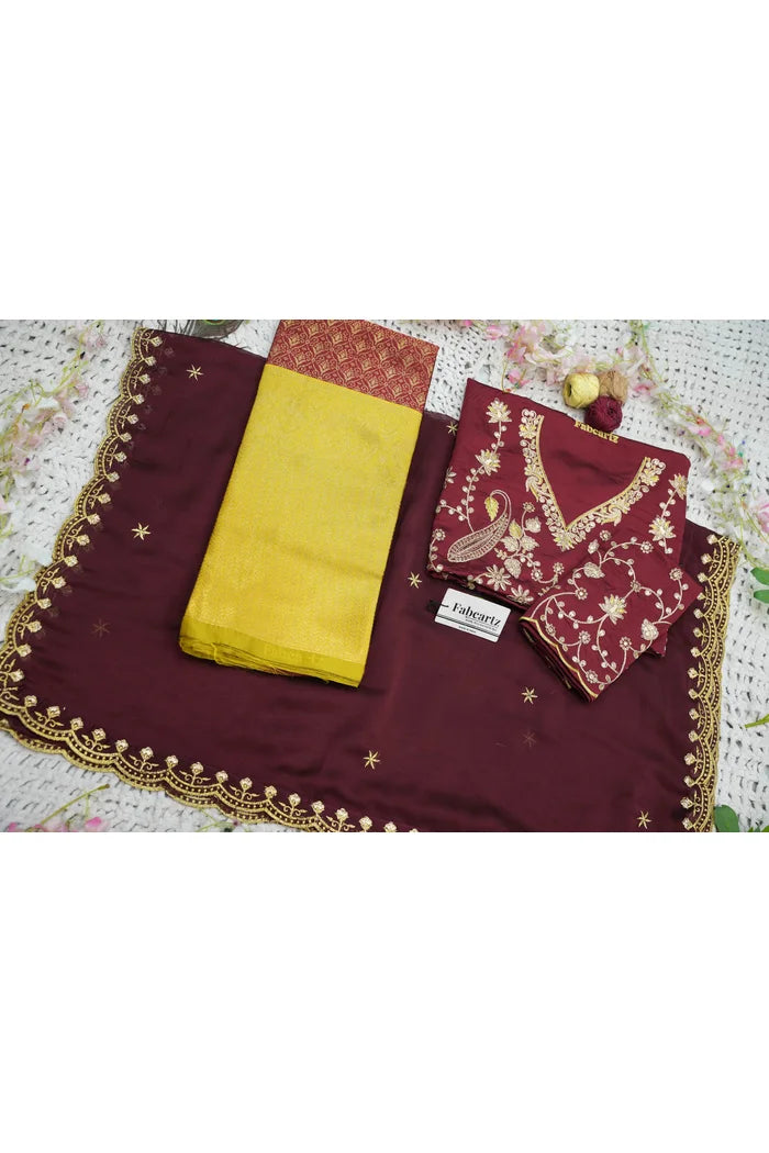 Munjya Women's Woven Design zari work Half Saree with Embroidered Blouse and Dupatta