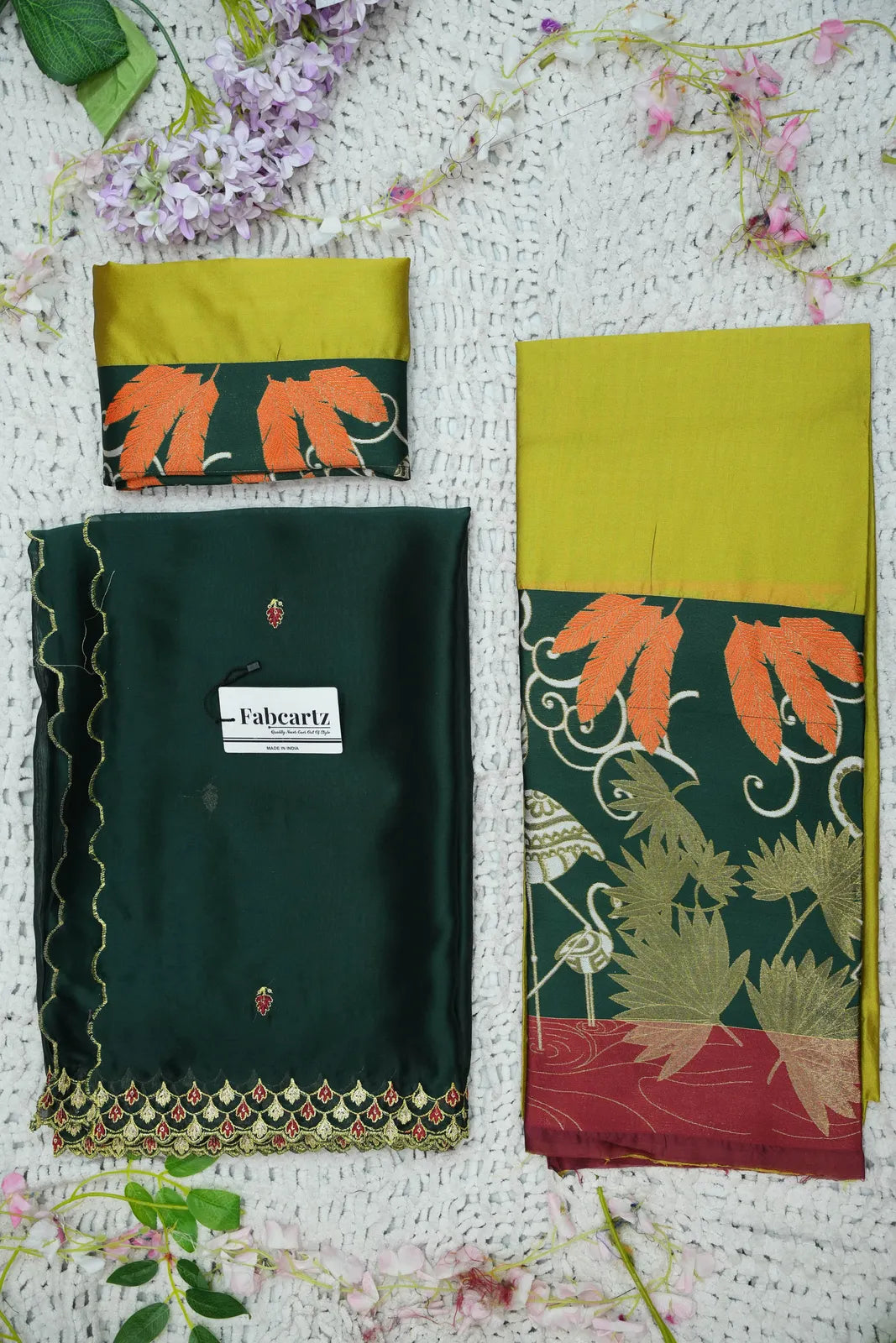 (HansRango) South Indian Festival Traditional Half Saree with Embroidered Blouse & Dupatta