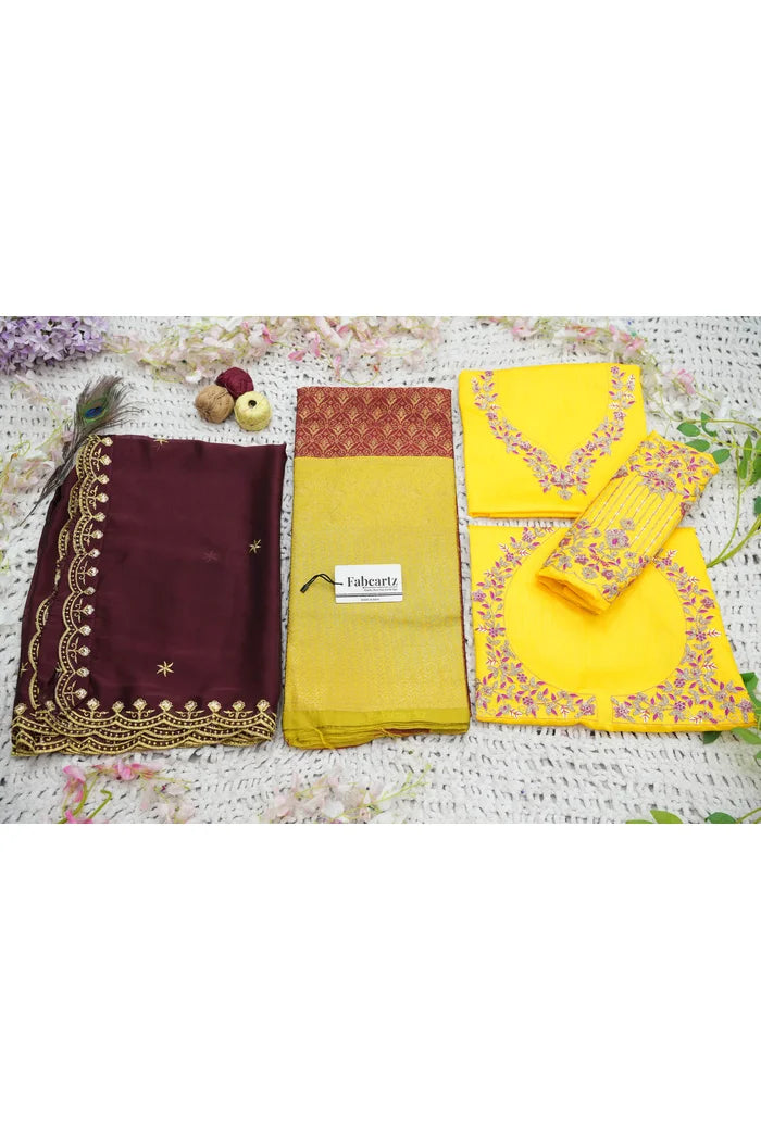 Munjya Women's Woven Design zari work Half Saree with Embroidered Blouse and Dupatta