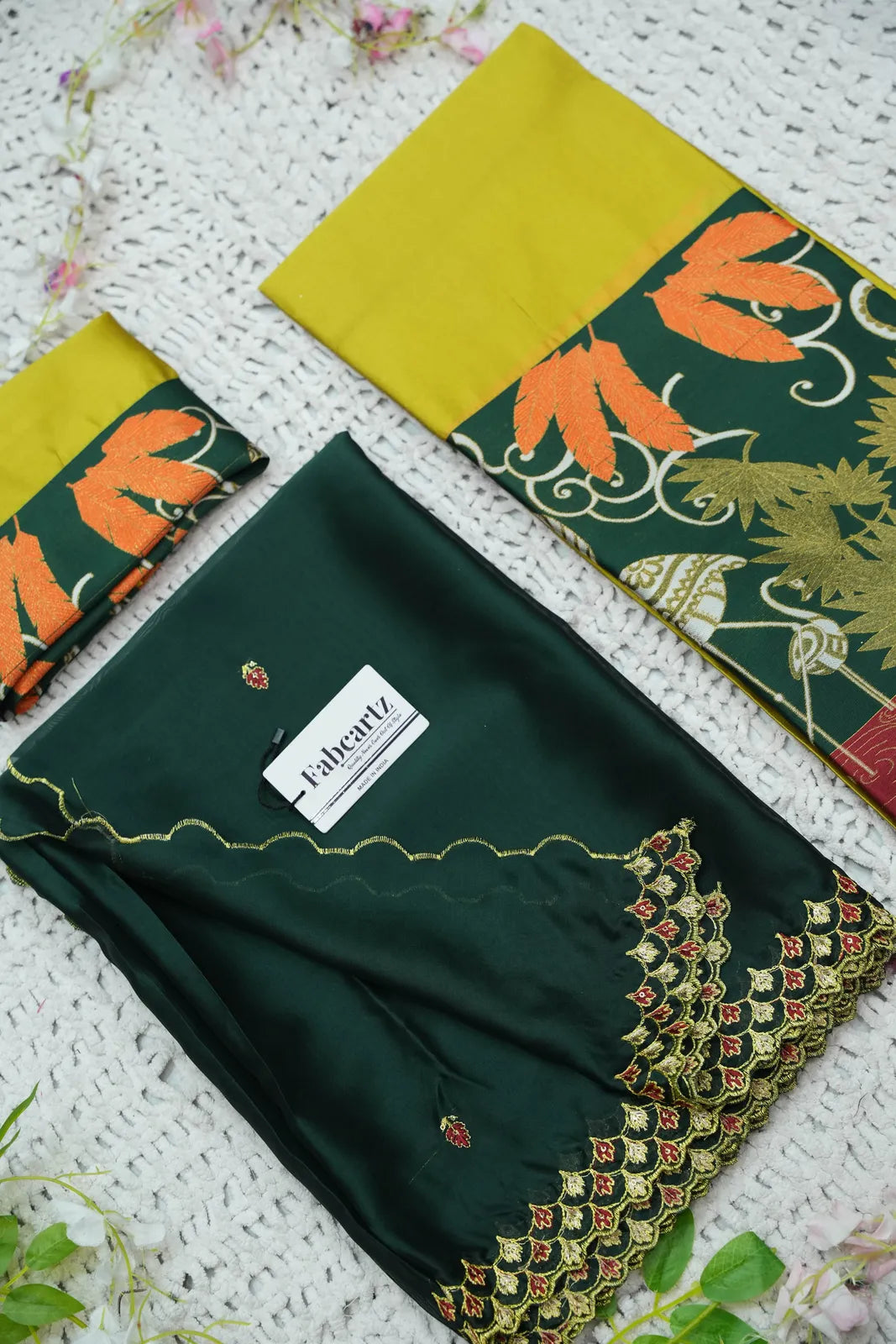 (HansRango) South Indian Festival Traditional Half Saree with Embroidered Blouse & Dupatta