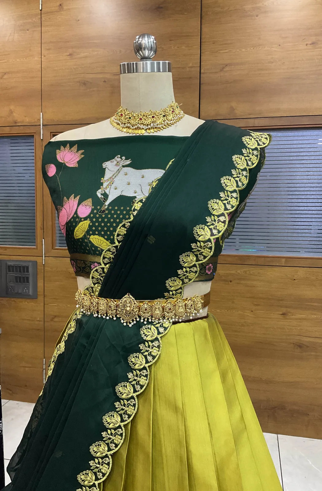 (KaamRango) South Indian Festival Traditional Half Saree with Embroidered Blouse & Dupatta