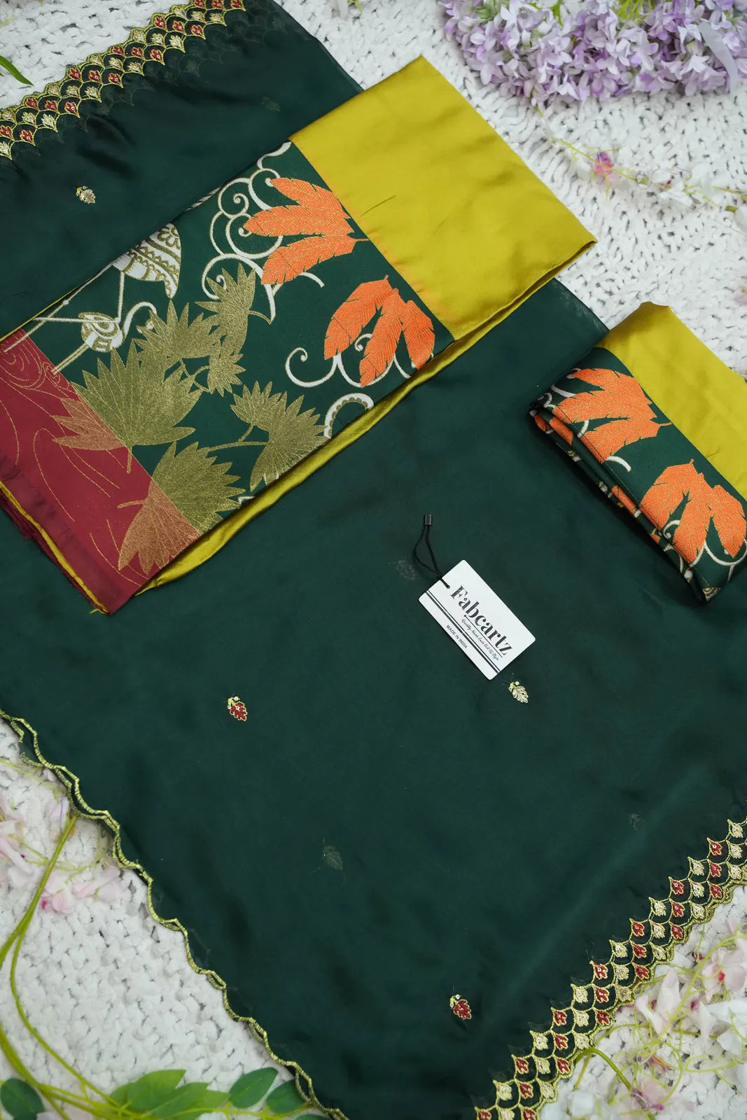 (HansRango) South Indian Festival Traditional Half Saree with Embroidered Blouse & Dupatta