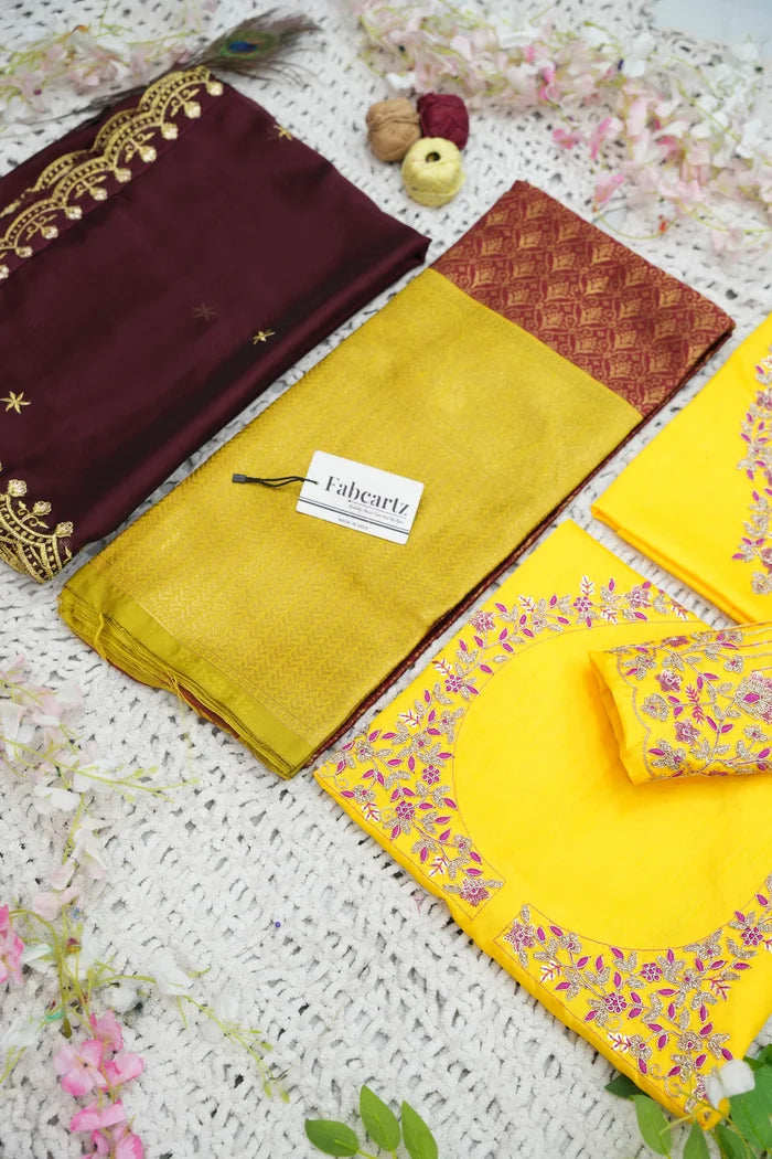 Munjya Women's Woven Design zari work Half Saree with Embroidered Blouse and Dupatta