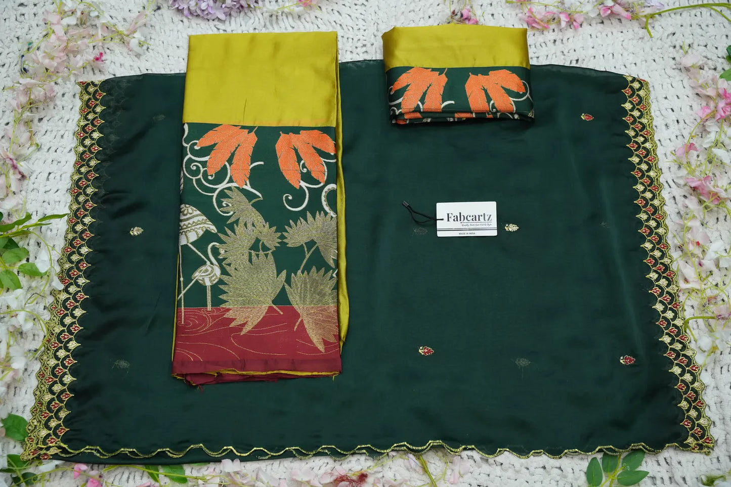 (HansRango) South Indian Festival Traditional Half Saree with Embroidered Blouse & Dupatta