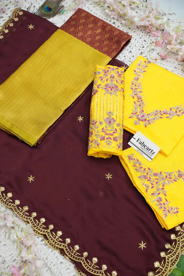 Munjya Women's Woven Design zari work Half Saree with Embroidered Blouse and Dupatta