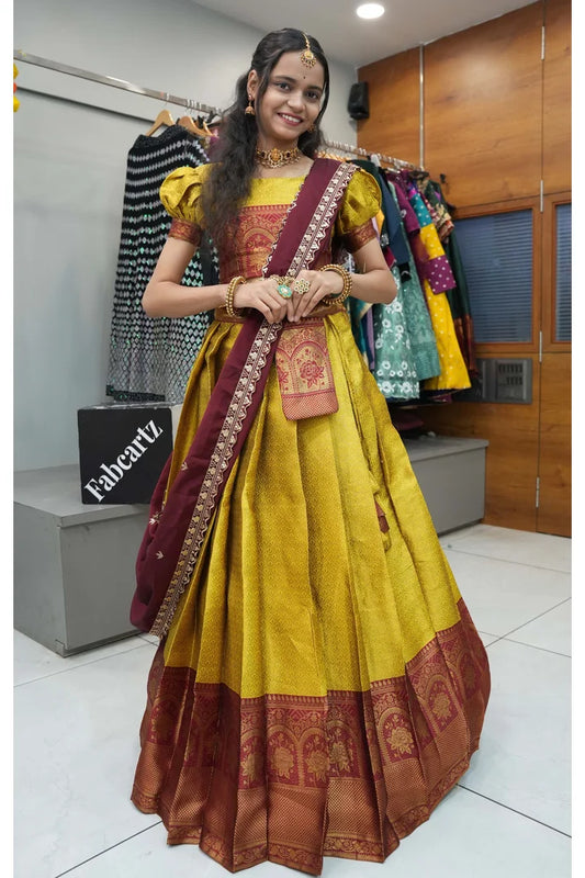 Oye!!Pattu Women's Woven Design zari work Half Saree with Embroidered Blouse and Dupatta