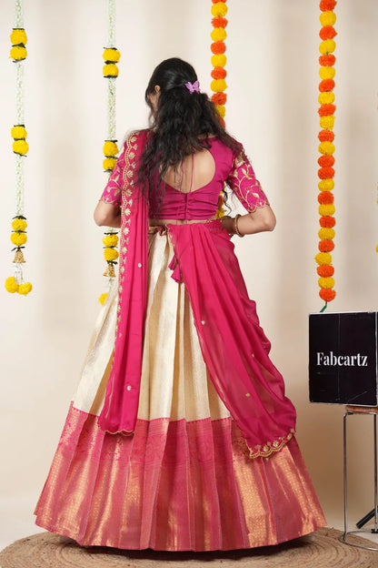 (Juhi) Women's Woven Design Half Saree with Blouse and Dupatta
