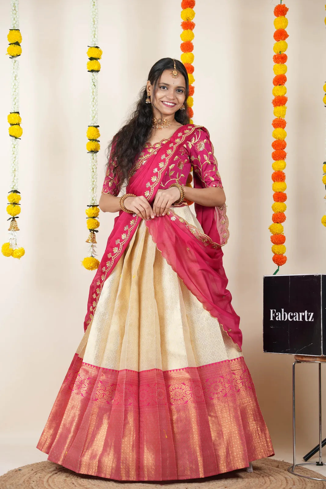 (Juhi) Women's Woven Design Half Saree with Blouse and Dupatta