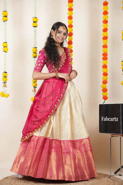 (Juhi) Women's Woven Design Half Saree with Blouse and Dupatta