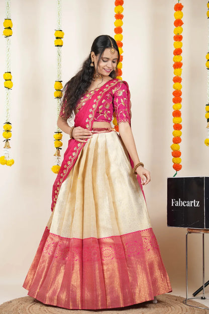 (Juhi) Women's Woven Design Half Saree with Blouse and Dupatta