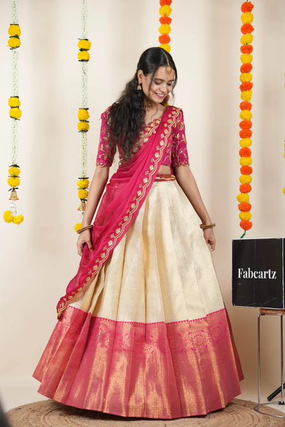 (Juhi) Women's Woven Design Half Saree with Blouse and Dupatta