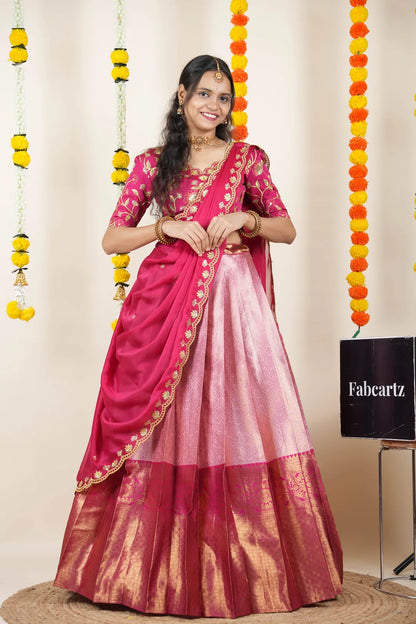 (Juhi) Women's Woven Design Half Saree with Blouse and Dupatta
