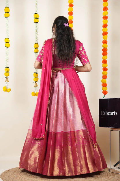 (Juhi) Women's Woven Design Half Saree with Blouse and Dupatta