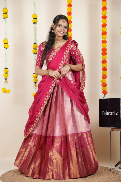 (Juhi) Women's Woven Design Half Saree with Blouse and Dupatta