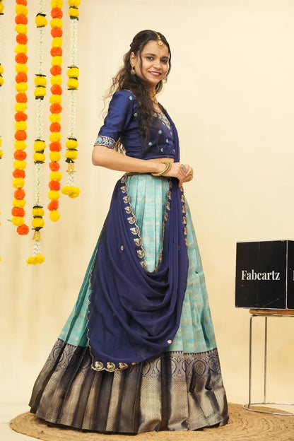 HathiGhoda Women's Woven Design zari work Half Saree with Embroidered Blouse and Dupatta