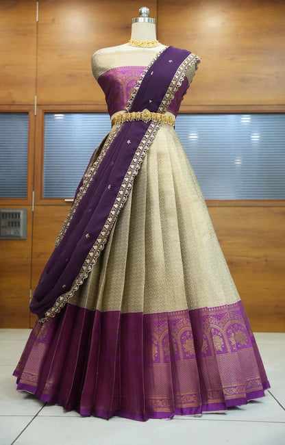 Oye!!Pattu Women's Woven Design zari work Half Saree with Embroidered Blouse and Dupatta