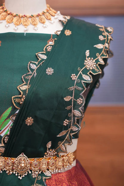 Taj Mahal Women's Woven Design zari work Half Saree with Embroidered Blouse and Dupatta