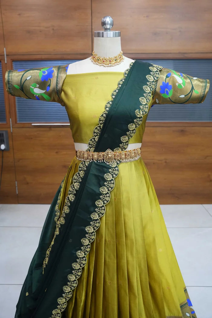 Rupmani Women's Woven Design zari work Half Saree with Embroidered Blouse and Dupatta