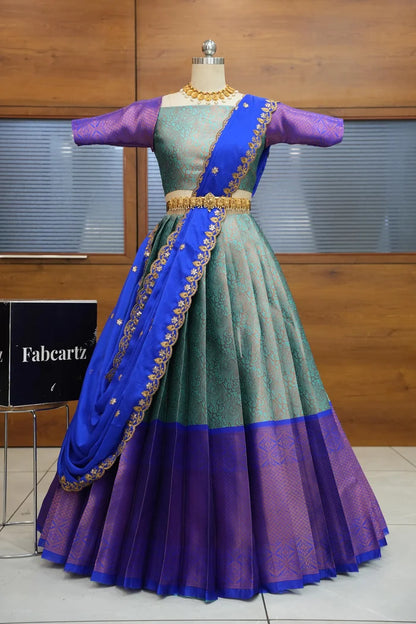 SudhaPattu  Women's Woven Design zari work Half Saree with Embroidered Blouse and Dupatta