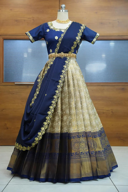 StarWars Women's Woven Design zari work Half Saree with Embroidered Blouse and Dupatta