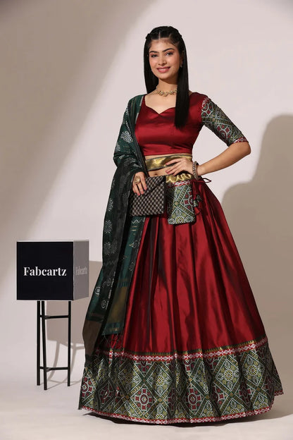 South Indian Festival Traditional Half Saree (Gujarati Bandhini)