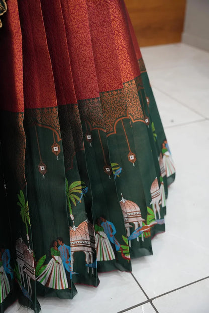 Taj Mahal Women's Woven Design zari work Half Saree with Embroidered Blouse and Dupatta