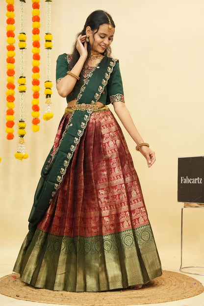 HathiGhoda Women's Woven Design zari work Half Saree with Embroidered Blouse and Dupatta