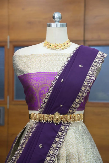 Oye!!Pattu Women's Woven Design zari work Half Saree with Embroidered Blouse and Dupatta