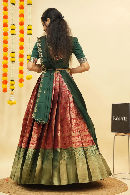 HathiGhoda Women's Woven Design zari work Half Saree with Embroidered Blouse and Dupatta