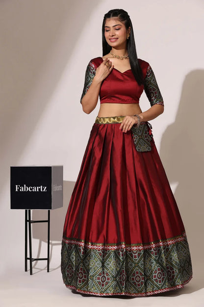 South Indian Festival Traditional Half Saree (Gujarati Bandhini)