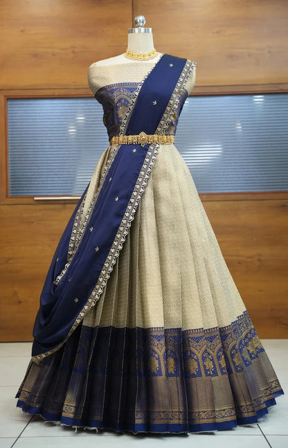 Oye!!Pattu Women's Woven Design zari work Half Saree with Embroidered Blouse and Dupatta