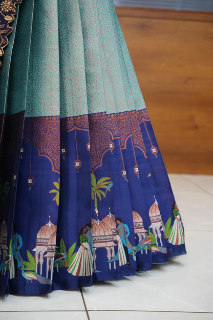 Taj Mahal Women's Woven Design zari work Half Saree with Embroidered Blouse and Dupatta