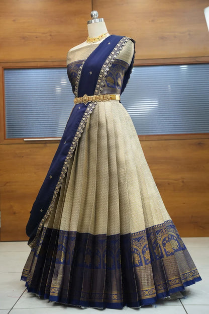 Oye!!Pattu Women's Woven Design zari work Half Saree with Embroidered Blouse and Dupatta
