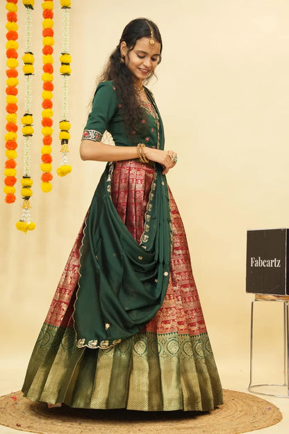 HathiGhoda Women's Woven Design zari work Half Saree with Embroidered Blouse and Dupatta