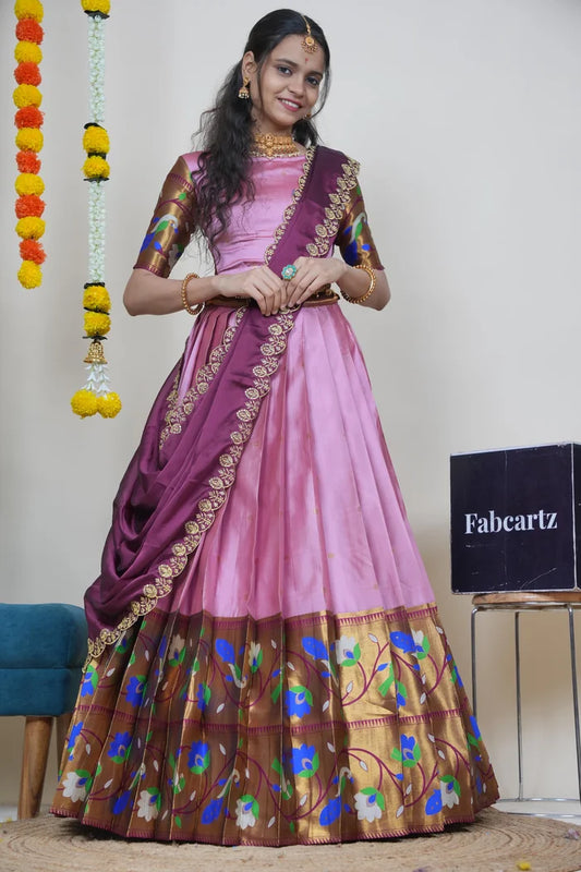 Rupmani Women's Woven Design zari work Half Saree with Embroidered Blouse and Dupatta