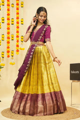 HathiGhoda Women's Woven Design zari work Half Saree with Embroidered Blouse and Dupatta