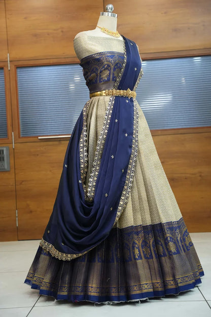 Oye!!Pattu Women's Woven Design zari work Half Saree with Embroidered Blouse and Dupatta