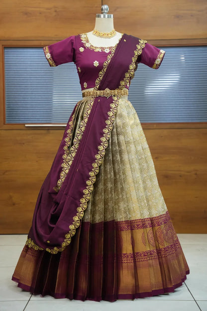 StarWars Women's Woven Design zari work Half Saree with Embroidered Blouse and Dupatta