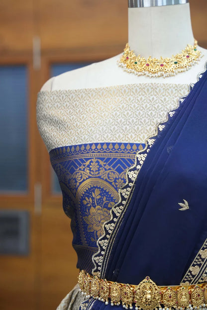 Oye!!Pattu Women's Woven Design zari work Half Saree with Embroidered Blouse and Dupatta