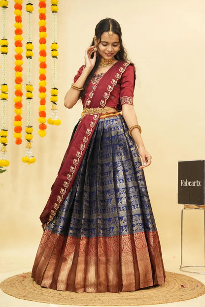 HathiGhoda Women's Woven Design zari work Half Saree with Embroidered Blouse and Dupatta