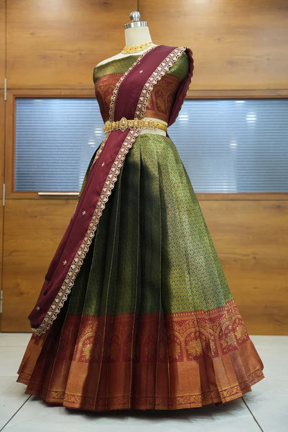 Oye!!Pattu Women's Woven Design zari work Half Saree with Embroidered Blouse and Dupatta