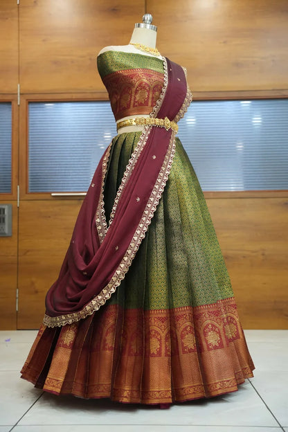 Oye!!Pattu Women's Woven Design zari work Half Saree with Embroidered Blouse and Dupatta