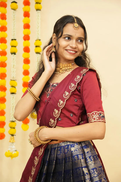 HathiGhoda Women's Woven Design zari work Half Saree with Embroidered Blouse and Dupatta