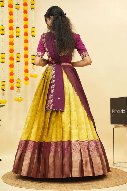 HathiGhoda Women's Woven Design zari work Half Saree with Embroidered Blouse and Dupatta