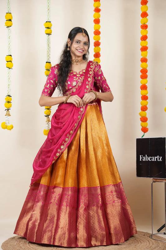 (Juhi) Women's Woven Design Half Saree with Blouse and Dupatta
