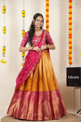 (Juhi) Women's Woven Design Half Saree with Blouse and Dupatta
