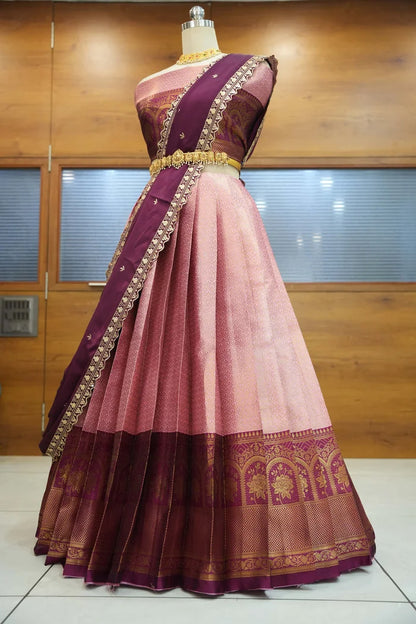 Oye!!Pattu Women's Woven Design zari work Half Saree with Embroidered Blouse and Dupatta