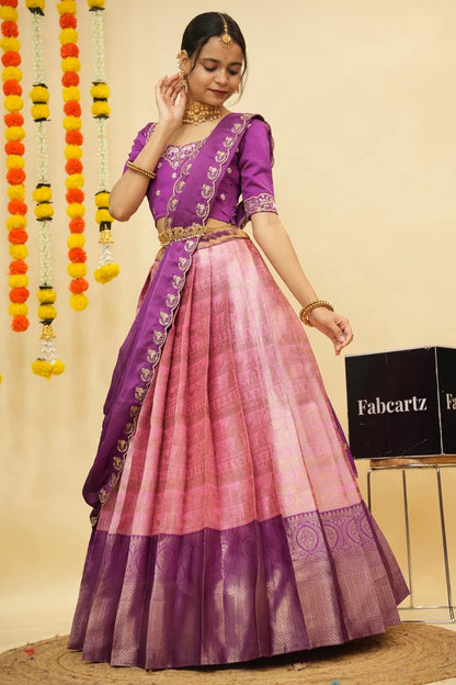 HathiGhoda Women's Woven Design zari work Half Saree with Embroidered Blouse and Dupatta