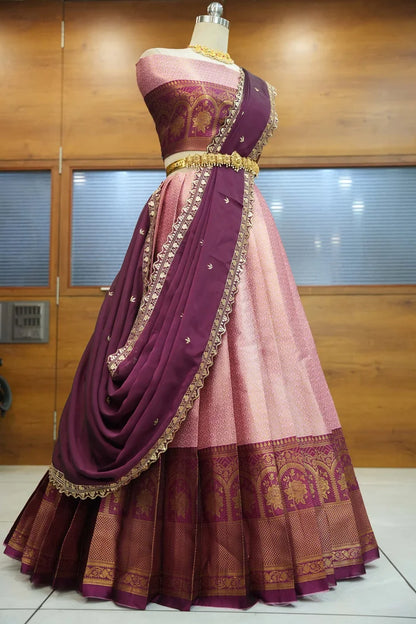 Oye!!Pattu Women's Woven Design zari work Half Saree with Embroidered Blouse and Dupatta