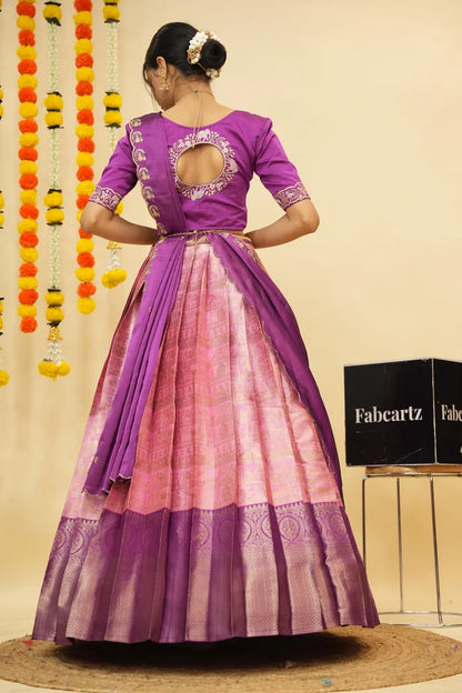 HathiGhoda Women's Woven Design zari work Half Saree with Embroidered Blouse and Dupatta